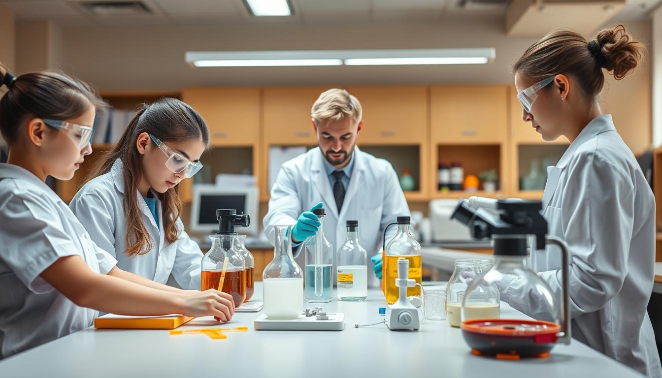 Students studying together in modern classroom